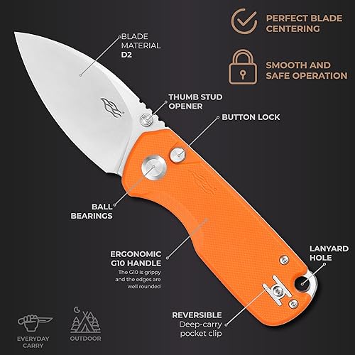 Miniatura 9 de Firebird GANZO FH925-GY Cuchillo plegable de bolsillo pequeño con bloqueo de botón, hoja de acero D2, mango antideslizante con clip, cuchillo