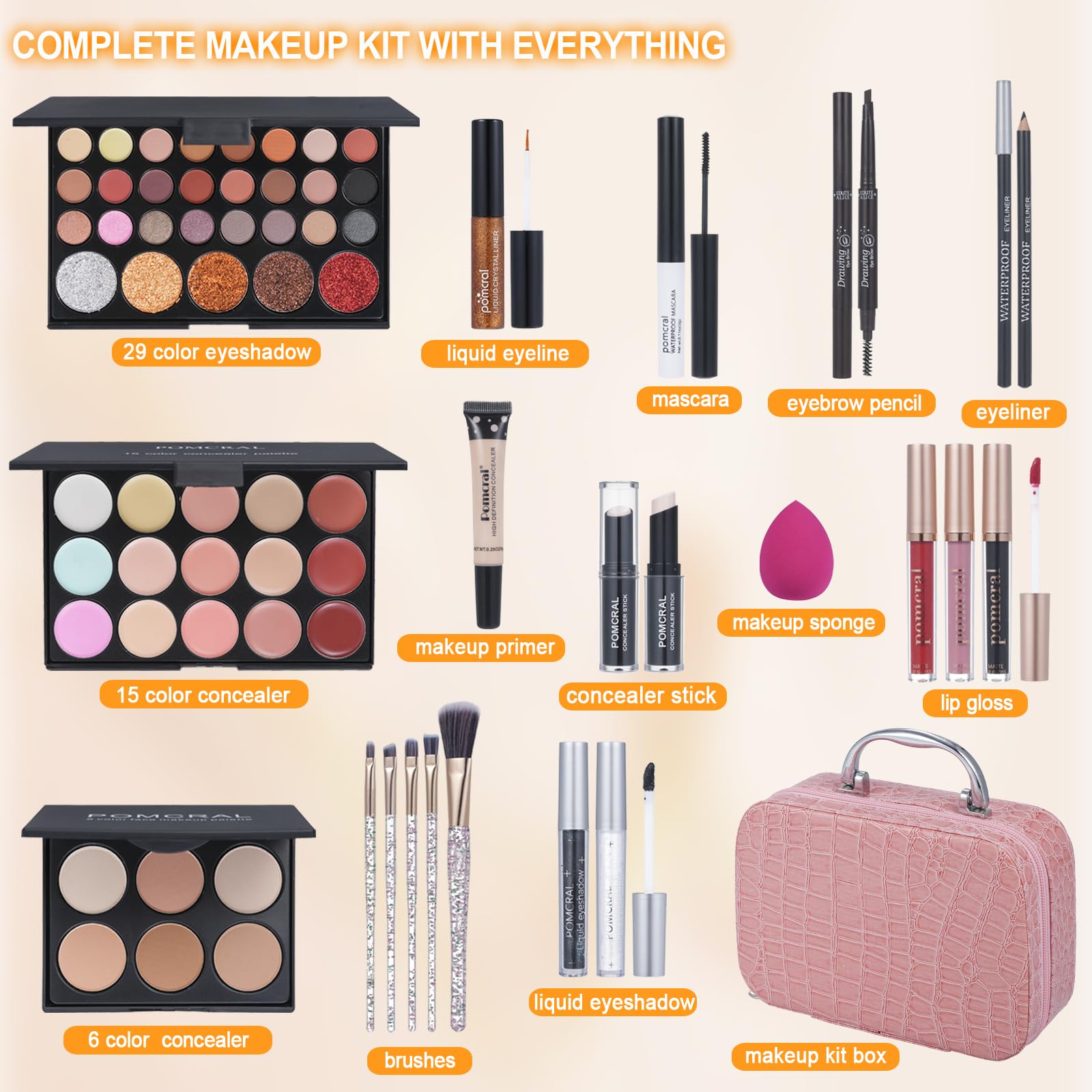 Kit de maquillaje profesional, kit de maquillaje para niñas, juego de maquillaje para mujeres, paletas de sombra de ojos, colores de labios, juego de brochas de maquillaje, bolsa de maquillaje (rosa)