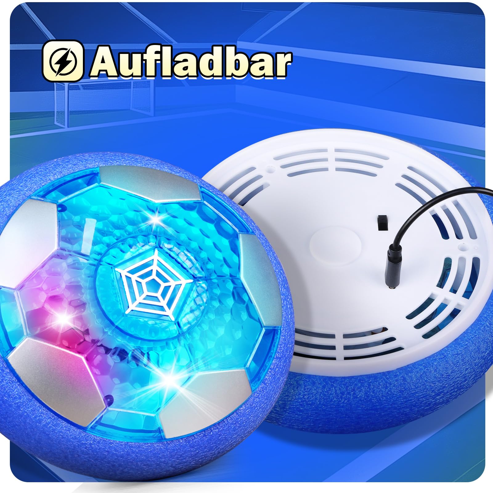 OMWay Air Power - Balón de fútbol para niños, LED Recargable, para Interior, Juguete para niños y niñas, 3, 4, 5, 6, 7, 8-12 años, cojín de Aire Flotante