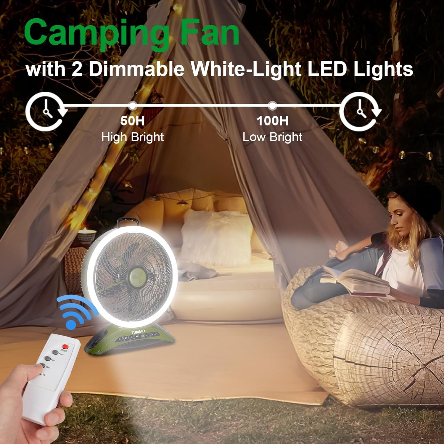 45000mAh Battery Operated Camping Fan, 12-Inch Portable Rechargeable Outdoor Fan with 5 Speed Display, 1040CFM High Velocity Airflow, Cordless Floor Fan with Timer for Garage, BBQ, Patio