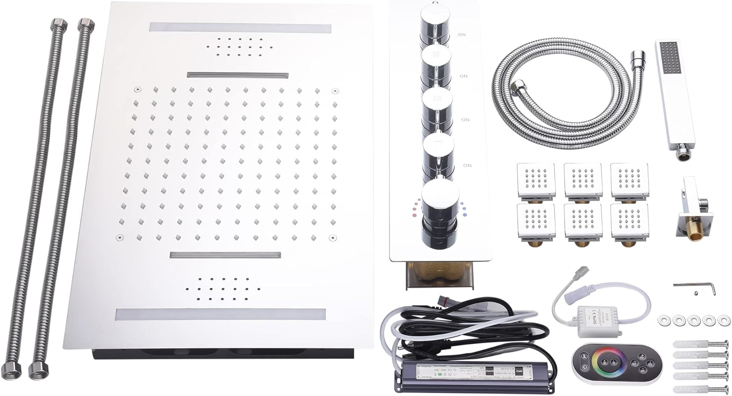 Cascada Luxury 15” x 23” LED Bluetooth shower system with handheld shower, 4 functions (Rainfall, Waterfall, Body jet & Handshower)(Oil Rubbed Bronze)