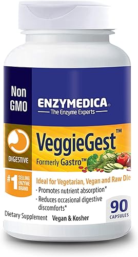 Enzymedica Veggie más enzimas digestivas para dietas veganas, vegetarianas y crudas, evita gas e hinchazón, 90 cápsulas (FFP)