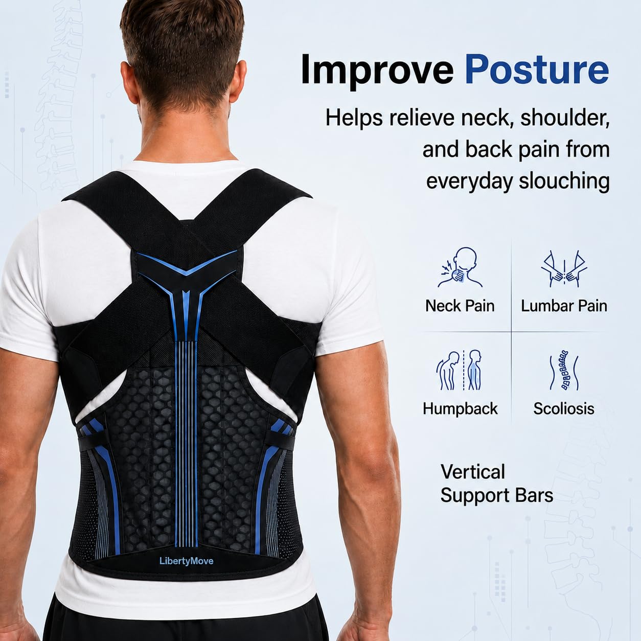 Posture Corrector for Men, Adjustable Full Back Support Brace for Upper/Lower Back, Neck & Shoulder Pain Relief, Back Brace & Straightener for Hunchback, Slouching Posture & Dowager's Hump