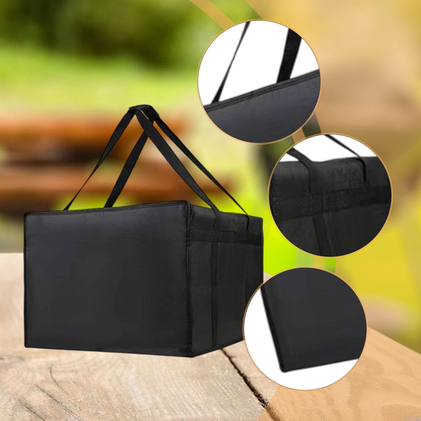 Pizza Liefertasche Isolierte Wärmebeutel Transporttasche Doppelreißverschluss Aluminiumfolie Faltbar für Familie Gastronomie Picknick Outdoor Festver, 50x50x35.5 Cm