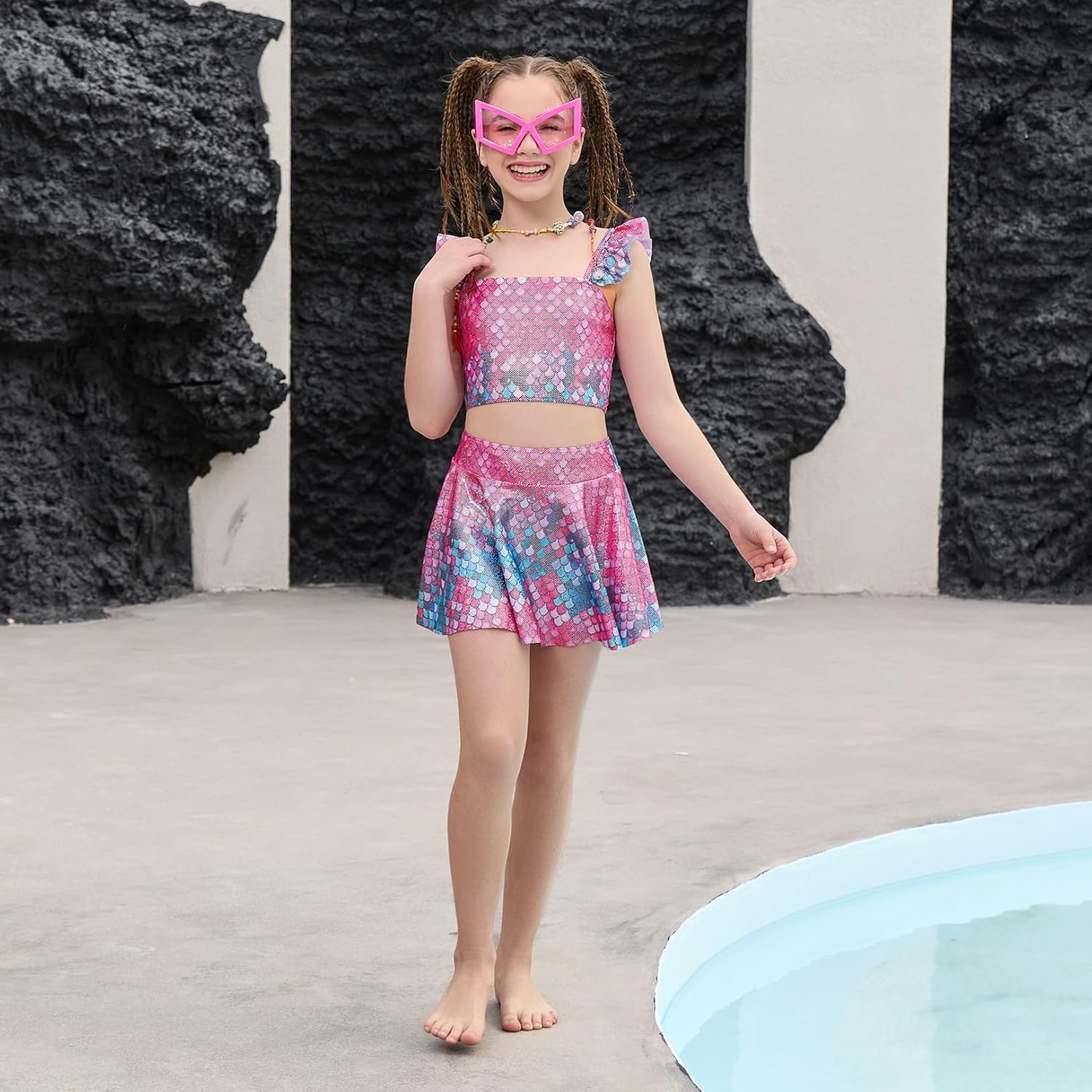 CHILDRENSTAR Girls Tankini Swimsuit Sets with Cover Up Skirt 3 Pieces Ruffle Bikini Set Bathing Suit for Kids 3-13Y - Image 5