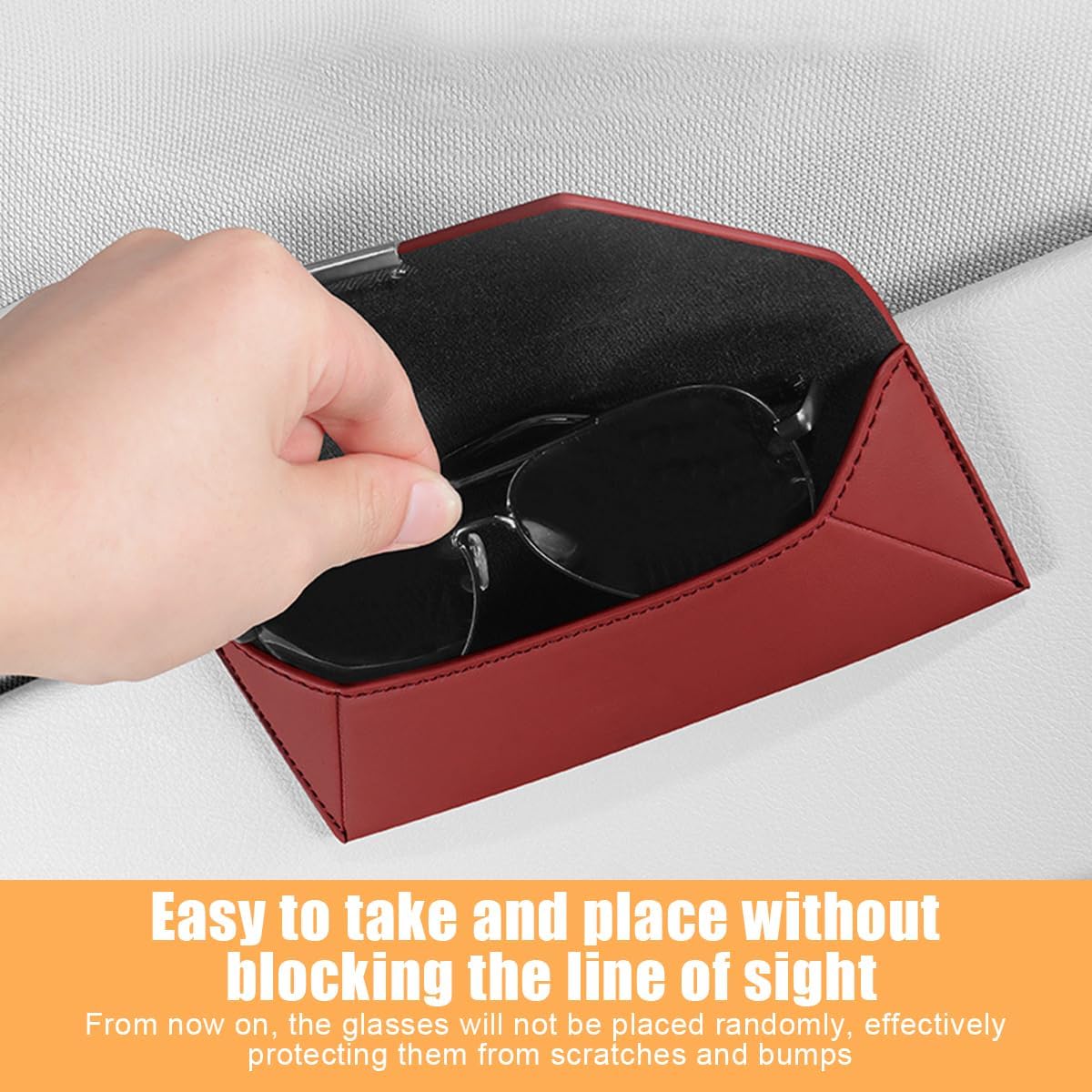 Osilly Car Sunglasses Holder, Sun Visor Eyeglasses Protective Storage Case with Hidden Magnetic Closure (Wine Red)
