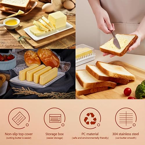 Miniatura 7 de DOERDO - Cortador de mantequilla, recipiente cortador de mantequilla, conservador de mantequilla de queso con tapa y tenedor, bandeja de mantequilla