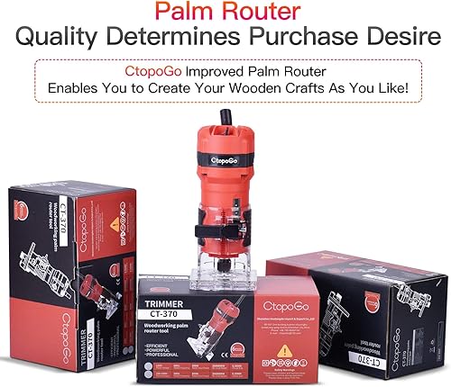 Miniatura 2 de Herramienta compacta para enrutador de palma, 800 W, fresadora de madera manual con 12 brocas de 1/4 pulgadas para carpintería