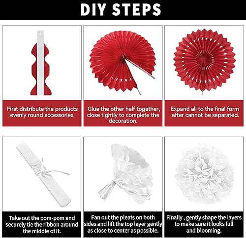 Miniatura 82 de Decoración de fiesta de feliz cumpleaños azul marino y dorado, 24 abanicos de papel colgantes, guirnalda de flores con pompones, guirnalda