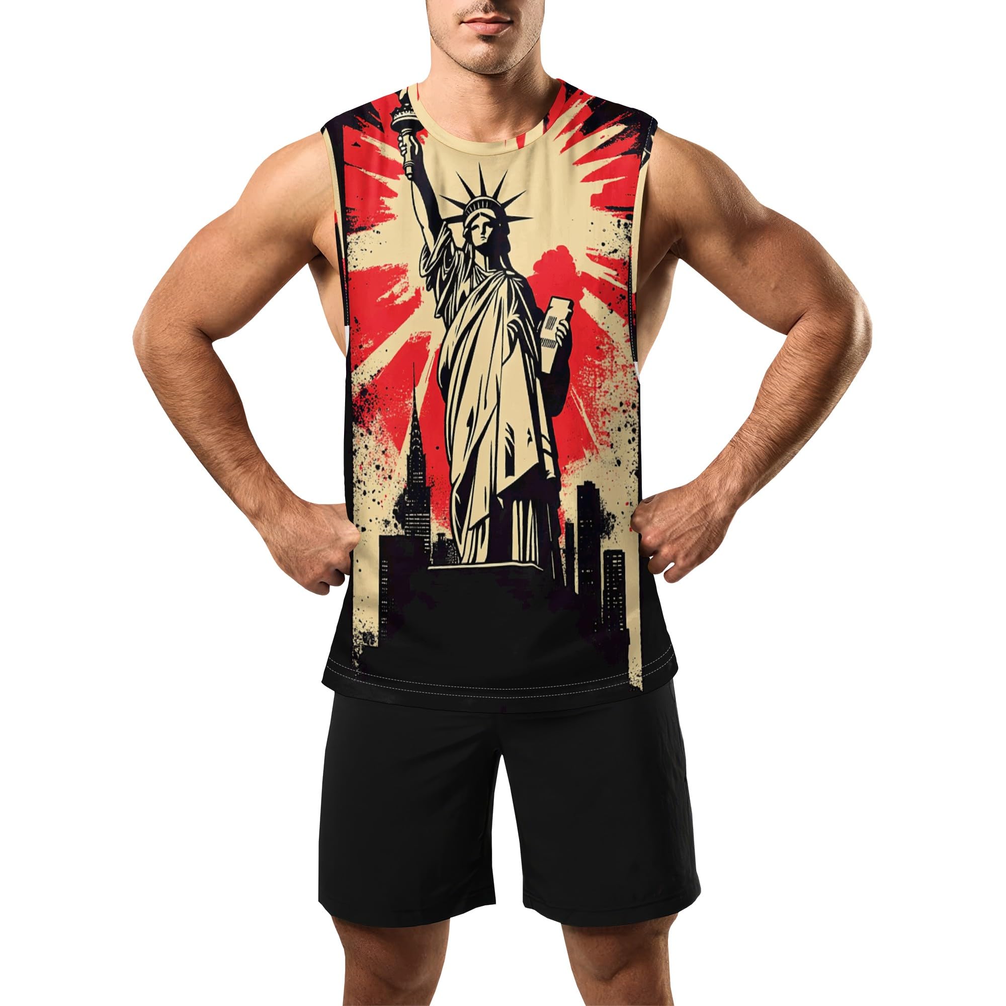 Zhyaj Summer Tanks Top for Men Flag Graphic Print Sleeveless Shirts Casual Working Out Vest T-Shirts Loose-Fit Men's Tank