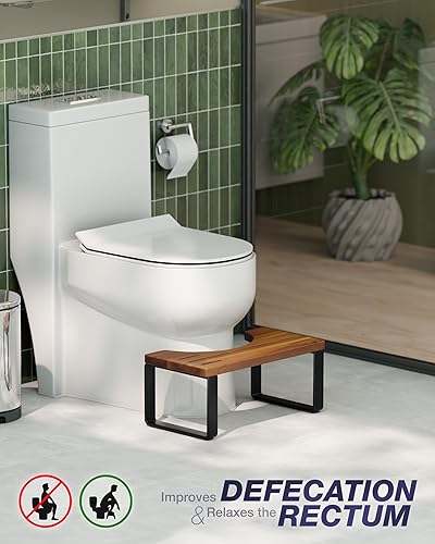 Miniatura 7 de BLUEWEST Taburete de inodoro de madera de acacia con marco de acero fuerte para entrenamiento de orinal, escalón de baño de 7 pulgadas, soporte