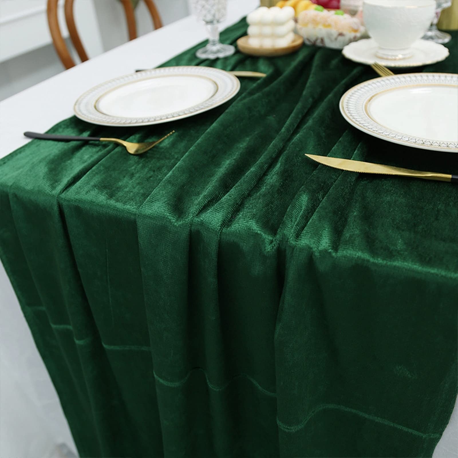 Chemin de Table 300 cm Uni, Chemin de Table Vert Velours Moderne pour Mariage Champetre, 70x300cm