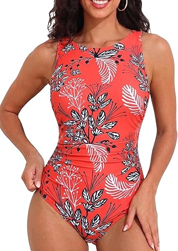 Hilor Women's Underwire Swimsuits High Neck One Piece Bathing Suit Modest Tummy Control Swimwear