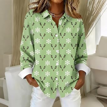 Long Sleeve Button Down Shirts for Women Casual Loose Collar Tee Print Trendy Lightweight Top Spring Fall Winter Blouses