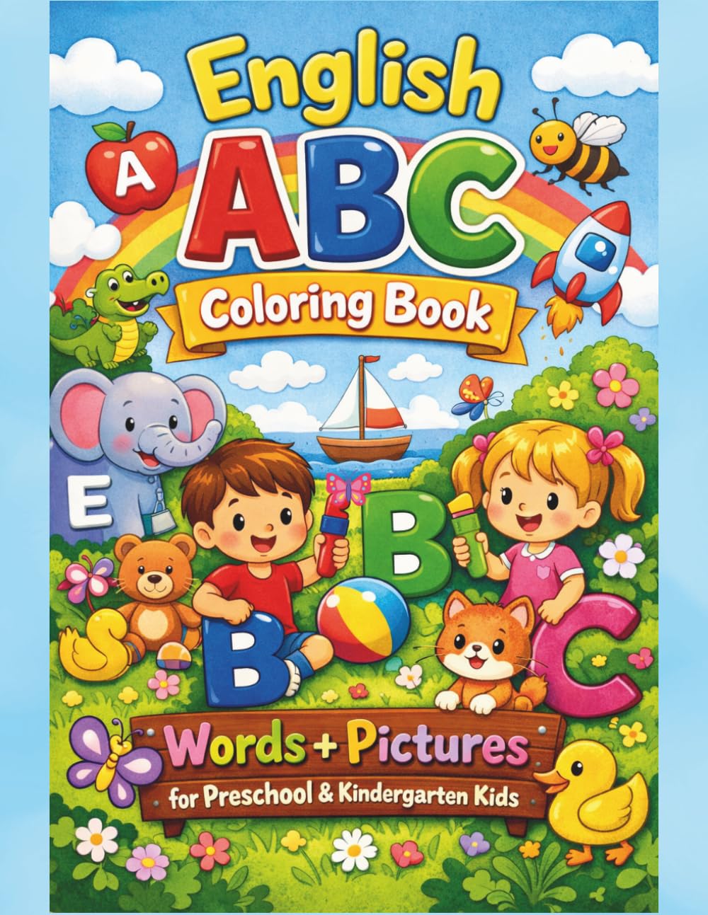 English ABC Coloring Book: Words + Pictures for Preschool & Kindergarten Kids: Build Vocabulary, Letter Recognition & Fine Motor Skills Through Fun Activities (Early Learning)
