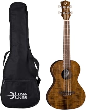 Luna Uke Flamed Acacia Tenor Ukulele with Gigbag, 18 Frets,#39;C Shape Neck, Walnut Fretboard, Satin Natural