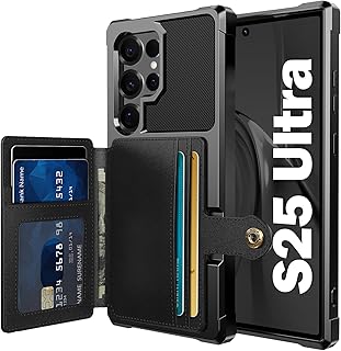 Wallet Case for Samsung Galaxy S25 Ultra, Compatible with Magnetic Car Mount, Heavy Duty Shockproof Rugged Soft TPU Back Leather Flip Credit Card Holder Cover for Galaxy S25 Ultra, Black