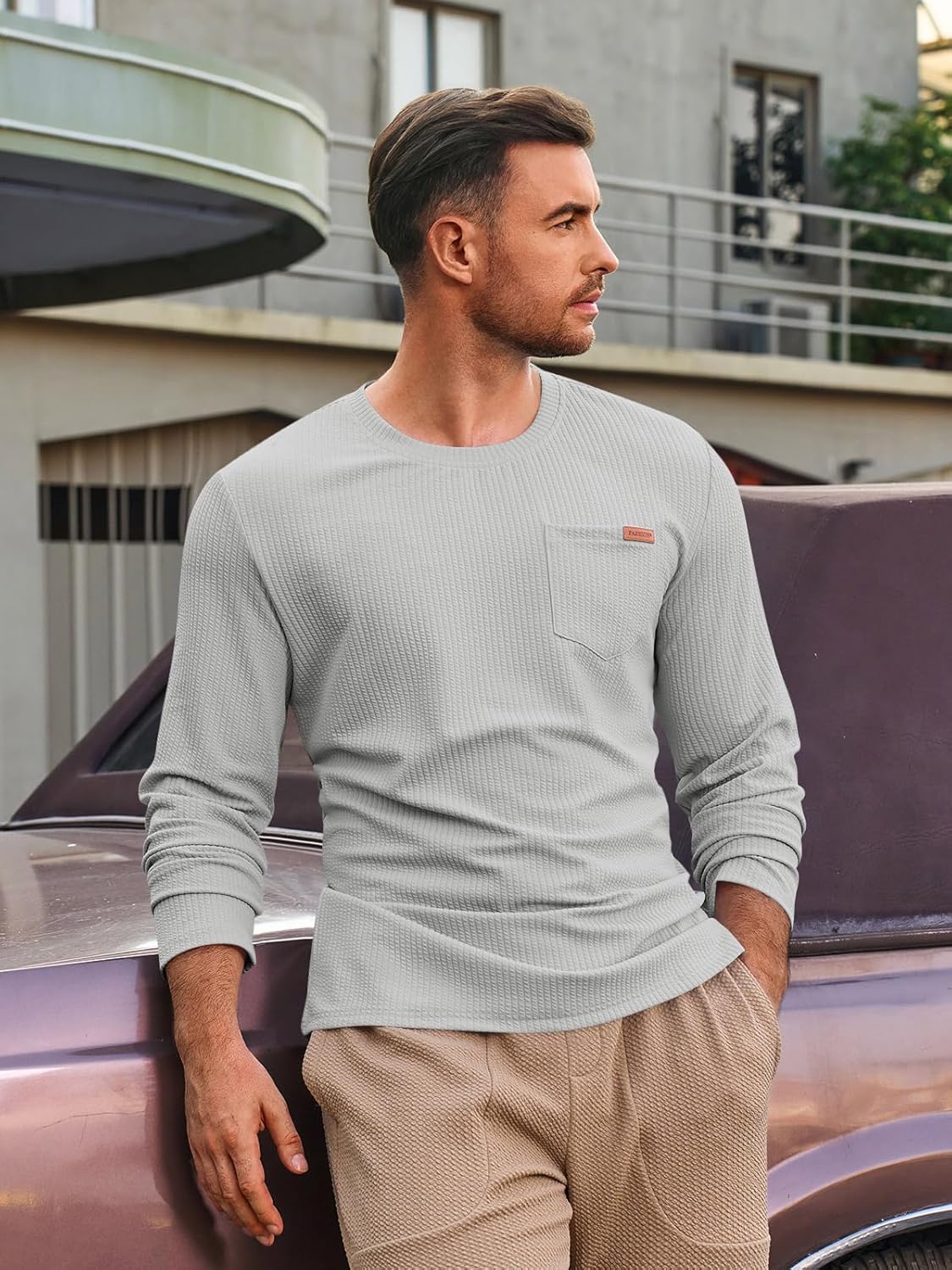 Yousify Mens Long Sleeve T Shirts Workout Athletic Crew Neck Pullover Shirt Casual Stretchy Loose Fit Shirts - Image 3