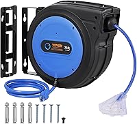 Vista 17 de VEVOR Carrete de cable de extensión retráctil, 65 pies, cable de alimentación resistente 12AWG/3C SJTOW, con toma triple iluminada, interruptor