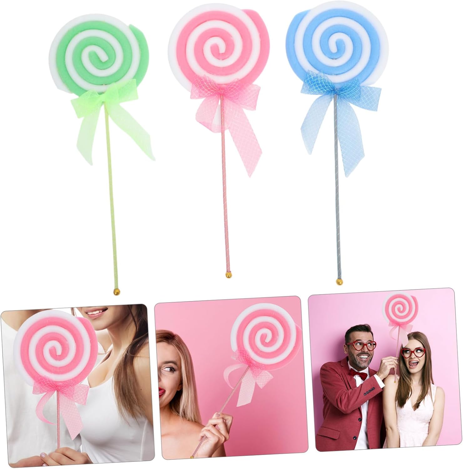 3pcs Faux Lollipop Photo Props Creative Simulation Candy for Festive Tea Party Decoration for Photography Backgrounds and Party Supplies