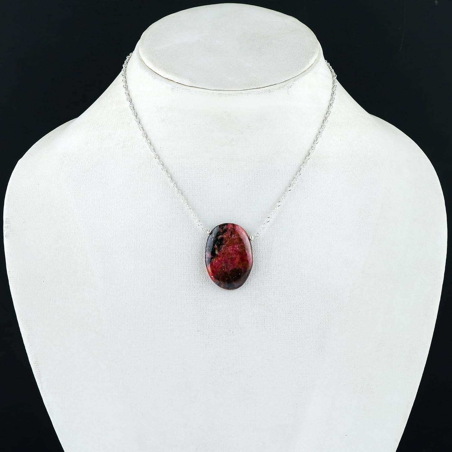 Oval Cabochon Necklace for Women, 10-20 Carat Handmade Gemstone Pendant Jewelry, Polished Stone, Adjustable 18 Inch Silver Plated Chain - Image 2