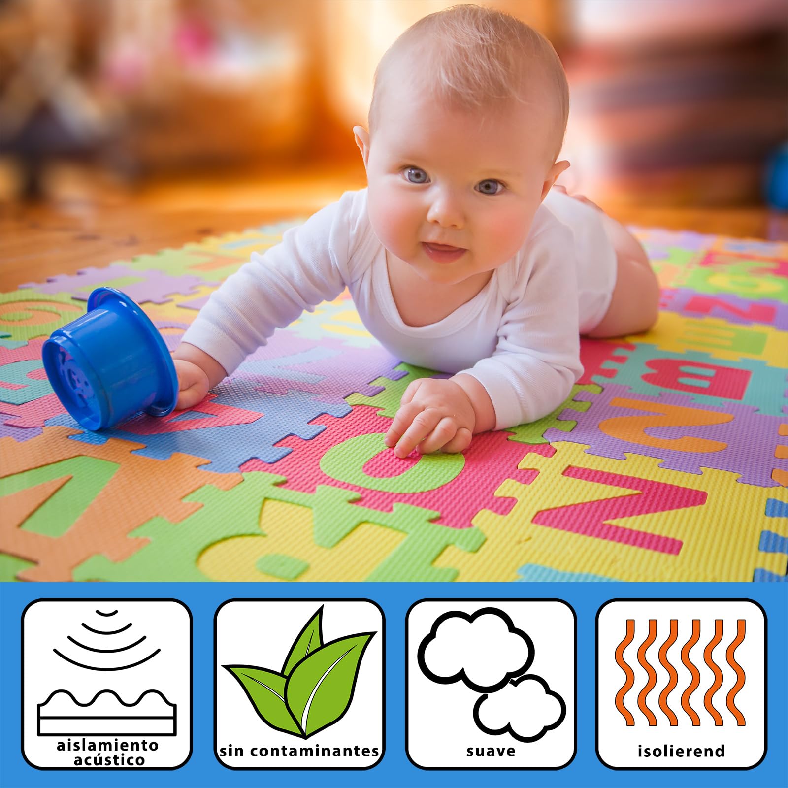 ALPIDEX Alfombra Puzzle Infantil 36 Piezas Alfombrilla Suave Bebe Juego Suelo Niños Goma EVA Letras Números Rompecabezas, Color:Colorido