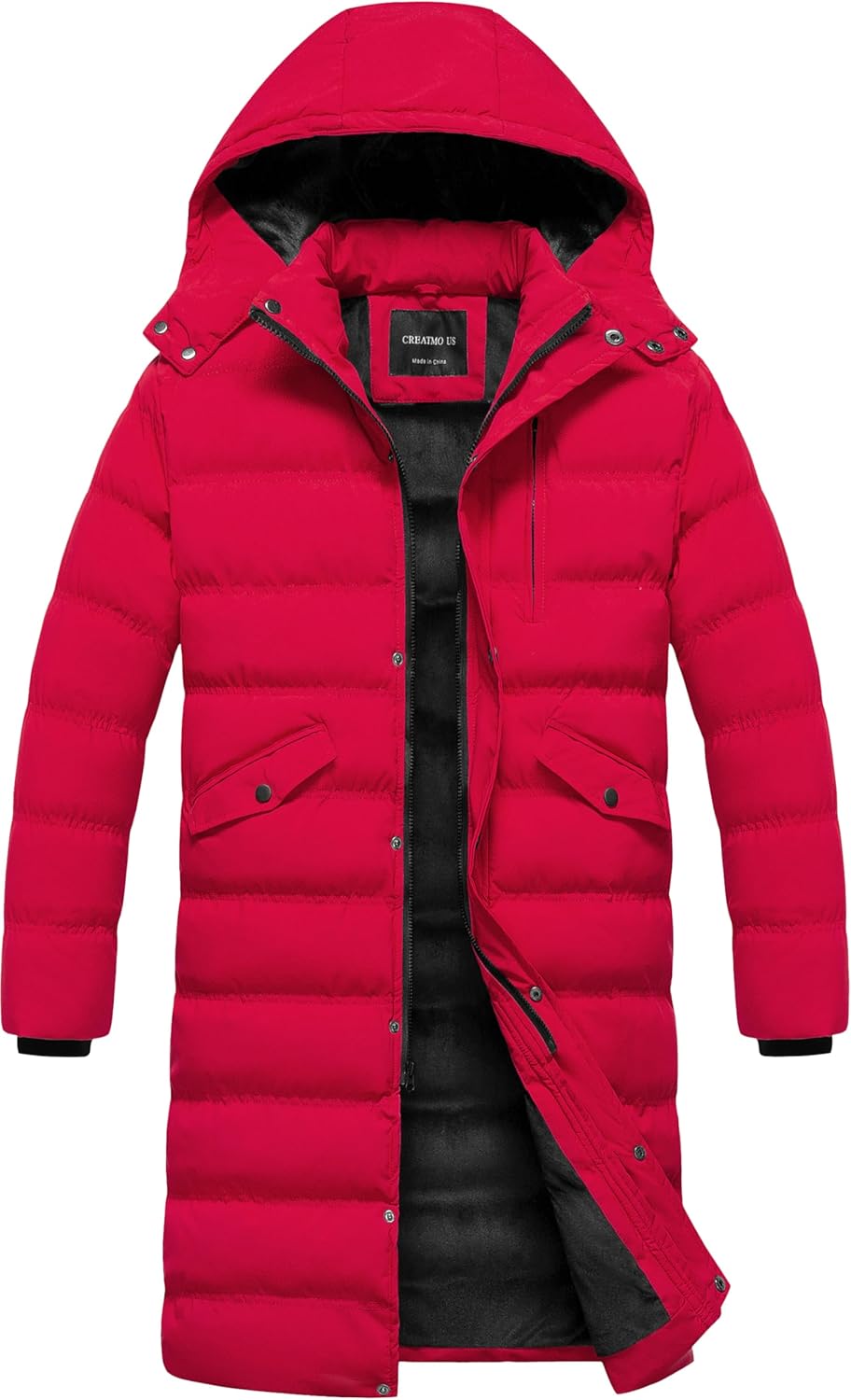 CREATMO US Men's Long Winter Coat Waterproof Thicken Warm Parka Quilted Insulated Puffer Jacket with Removable Hood
