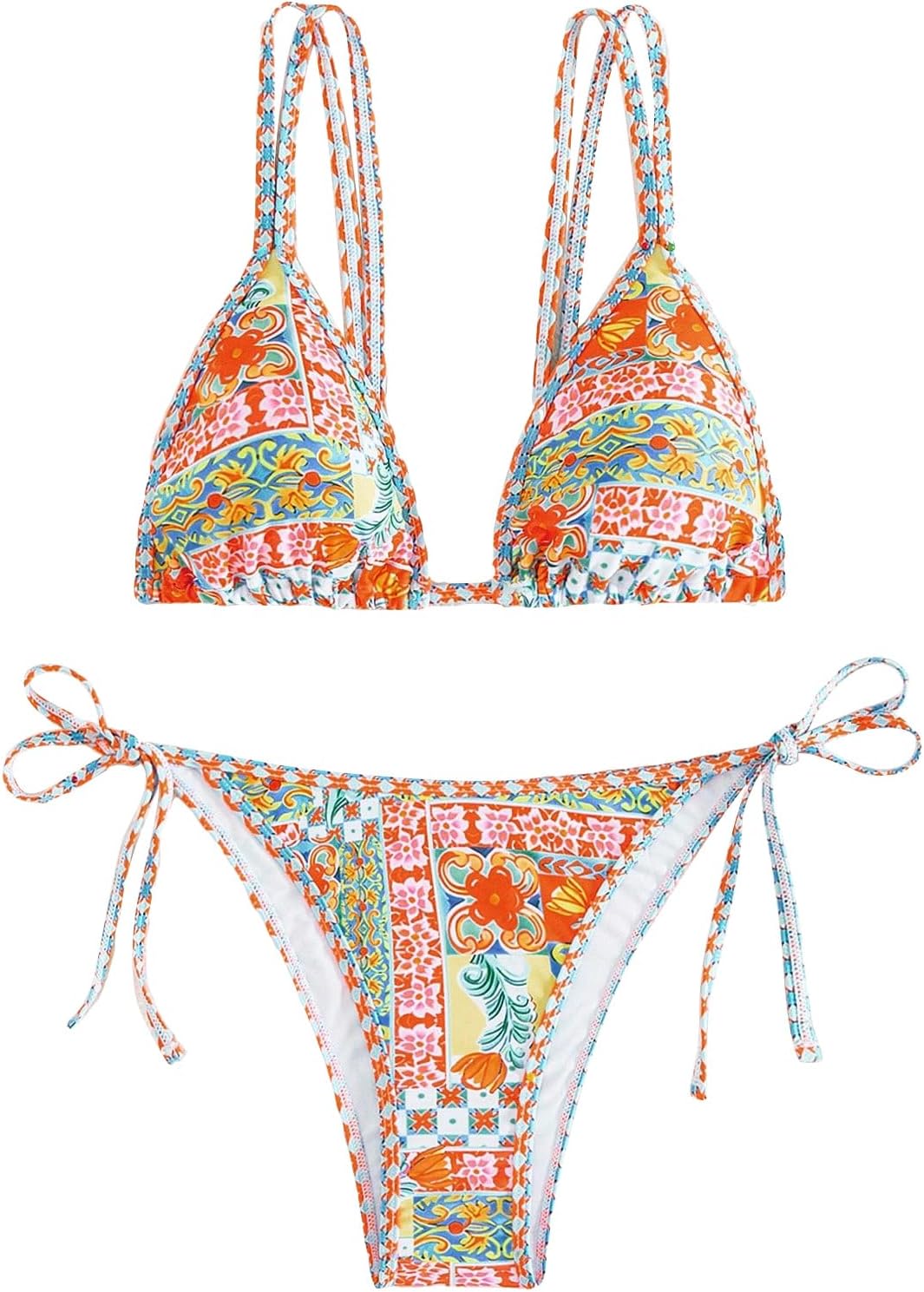 MakeMeChic Women’s Two Piece Bathing Suit Floral Triangle Swimsuit High Cut Tie Side Bikini Sets