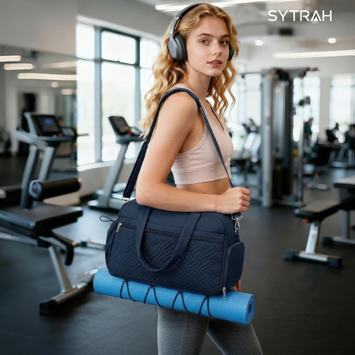 Gym Bag for Women, Lightweight Workout Duffle Bag with Shoe & Wet Separation for Gym, Yoga, Travel & Overnight, Stylish Sports Bag with Adjustable Shoulder Strap Blue