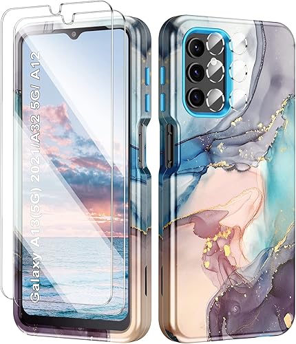 Btscase Para Samsung Galaxy A13 5GGalaxy A32 5GGalaxy A12, 5 en 1 con 2 protectores de pantalla + 2 protectores de lente de cámara, cubierta de tres
