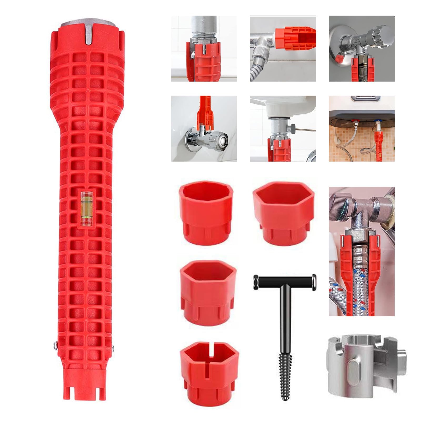 Tap Spanner Tool, 12-in-1 Multi-Functional Faucet Wrench, Comfortable Grip, Anti-Slip, for Sink Bathroom & Kitchen Plumbing