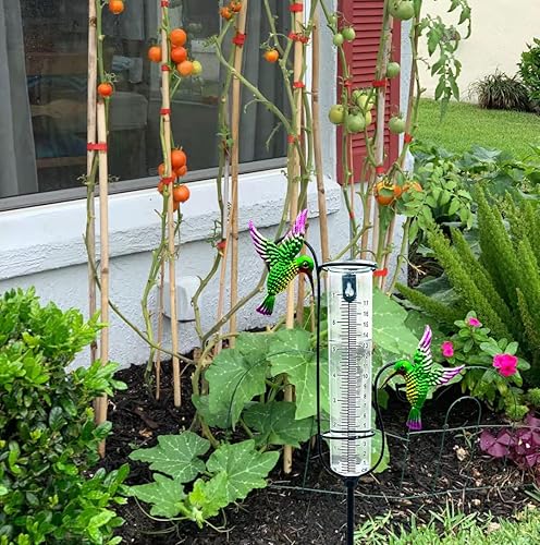 Miniatura 6 de Hummingbird Art - Medidor de lluvia para jardín de 7 pulgadas, fácil de leer, medidor de lluvia de metal para exteriores con estaca, medidor de