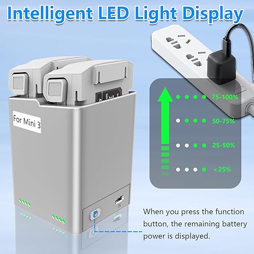 Miniatura 7 de MVMOD Mini 4 ProMini 3 Baterías Dos Vías Hub de Carga para DJI Mini 4 Pro Batería, Mini 3 Pro Cargador de Batería, Cargador de Control Remoto (Carga