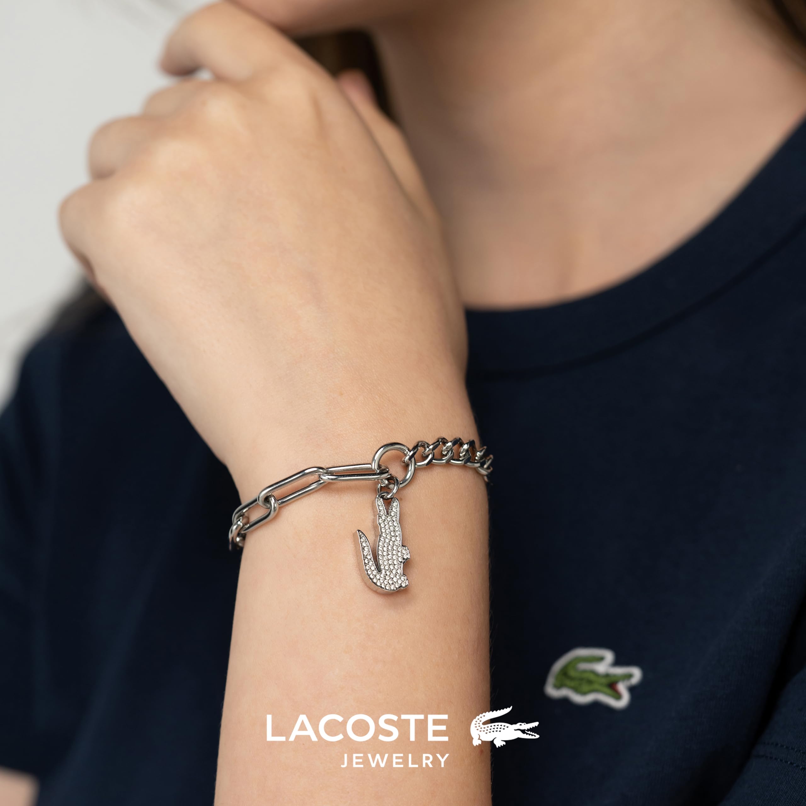 Lacoste Braccialetto a catena da donna Collezione CROCODILE con cristalli