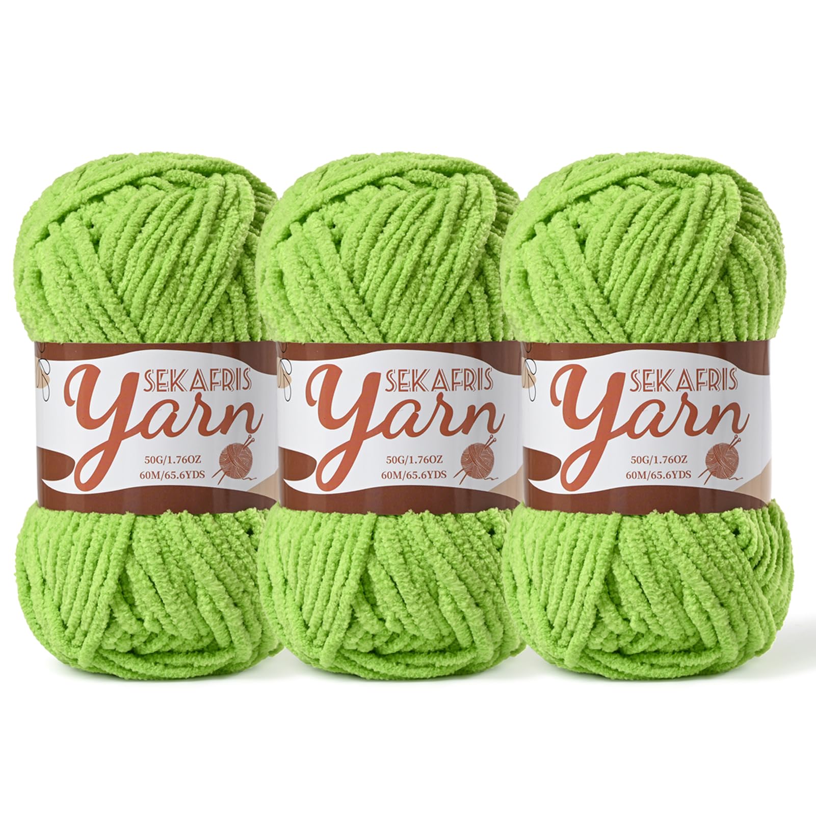 Chenille Yarn for Crocheting Crochet Grass Green Yarn 3 Pack