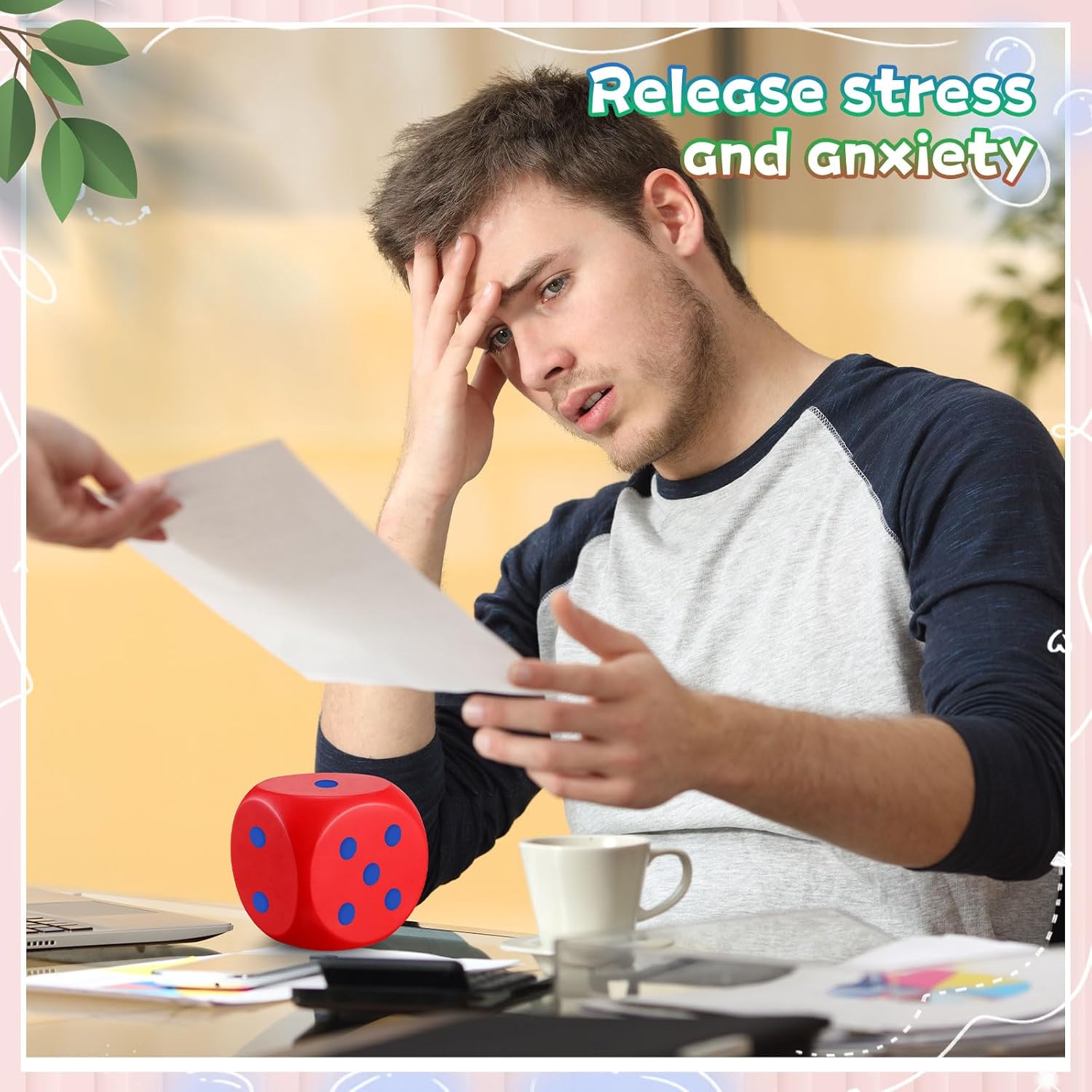 Simgoing 6 Pcs 4 Inch Large Foam Dice Giant Cube with 6 Sided Number Dots Jumbo Soft Slow Big PU Foam Stress Ball for Party Game Math Learning Props Stress Relief Gifts(6 Colors)