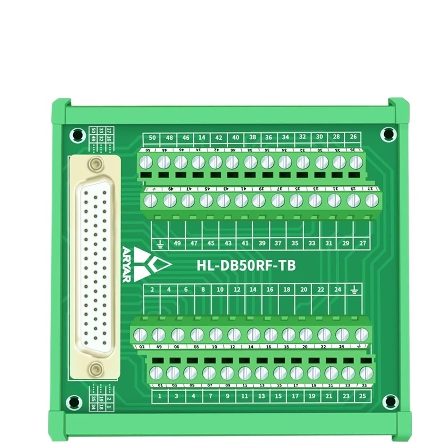 1PCS DB50 Male Din Rail Module Terminal Block Adapter Converter PCB Board Breakout 3 Row with Shell(DB50 F IO Cable 1M)
