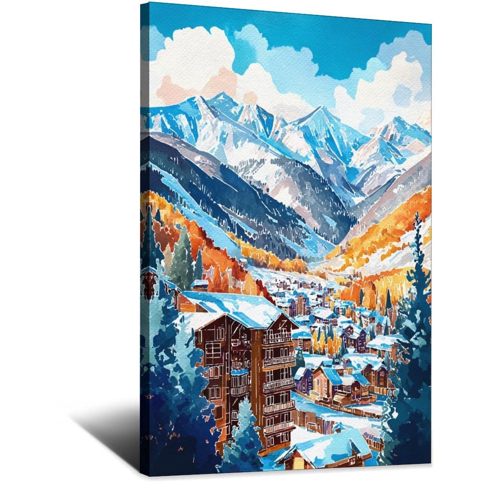 Telluride Ski Posters 20x30inch(50x75cm) Vintage Watercolor Canvas Art