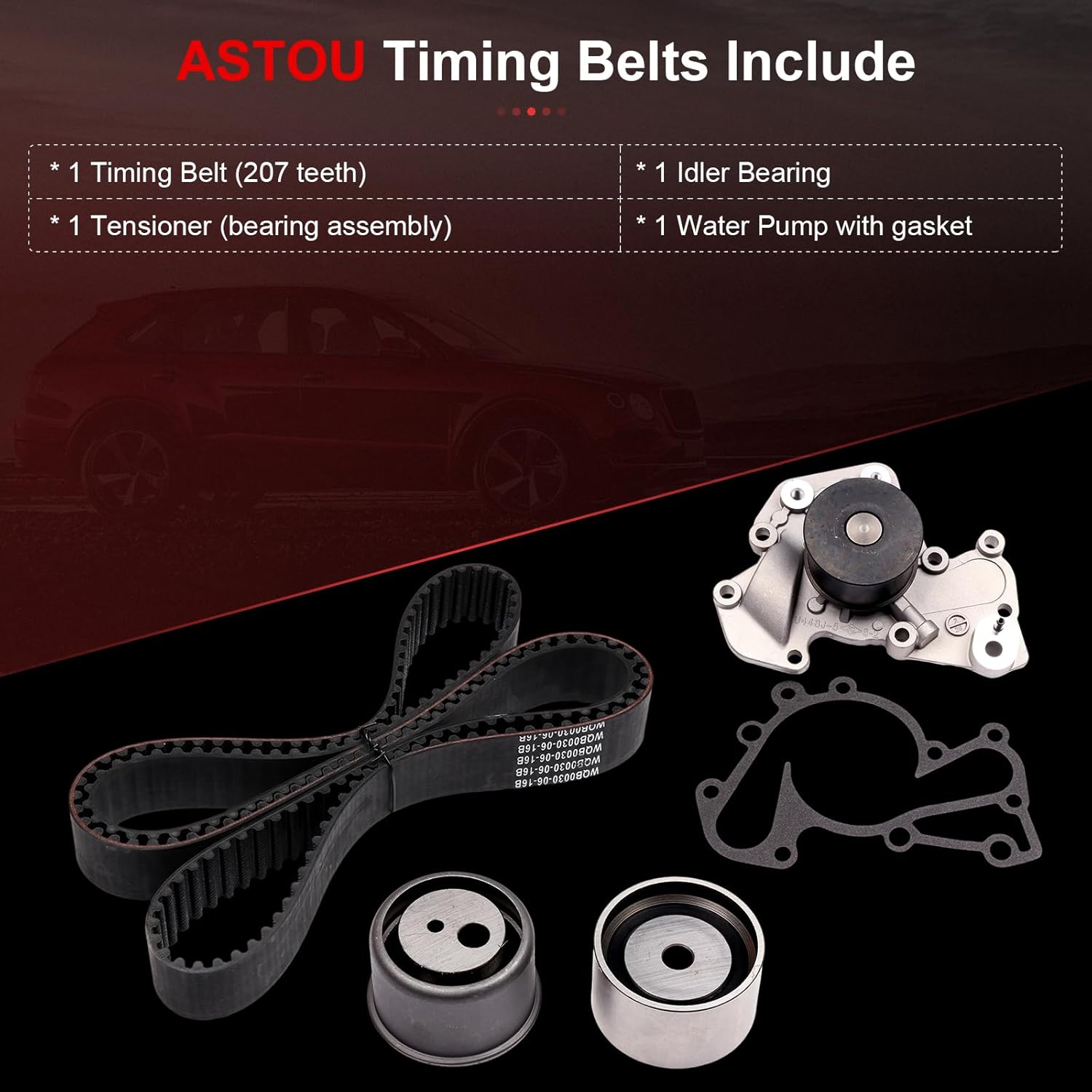 Engine Timing Belt Kit w/Water Pump Fit for Hyundai for Santa Fe 2.7L 2001-2006 for Tucson 2.7L 2005-2009 for Kia for Sportage 2.7L 2005-2010 Replace Timing Belt OEM - TBK315 TS26315 WP5029