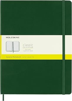Moleskine Classic Notebook, Hard Cover, Squared/Grid, XL 7.5" x 9.5", Myrtle Green, 192 Pages