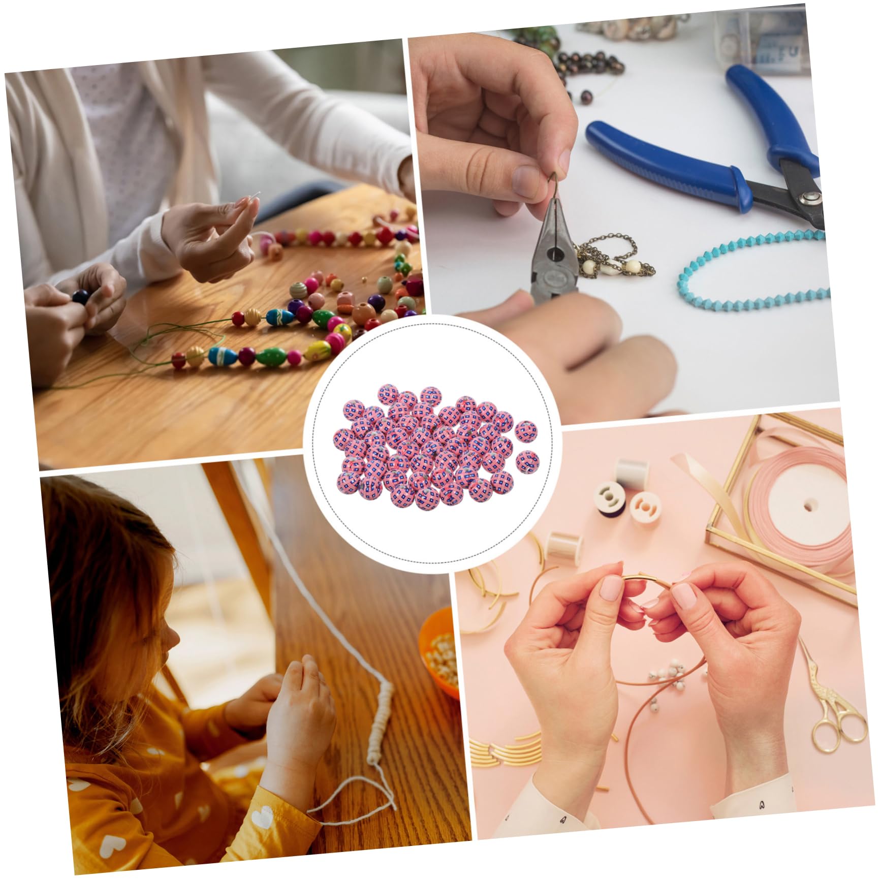 LALAFINA 250stücke Runde Holzperlen Für Diy Schmuckherstellung Unbehandelte Holzkugeln Mit Independence Day Für Armbänder Und Bastelprojekte