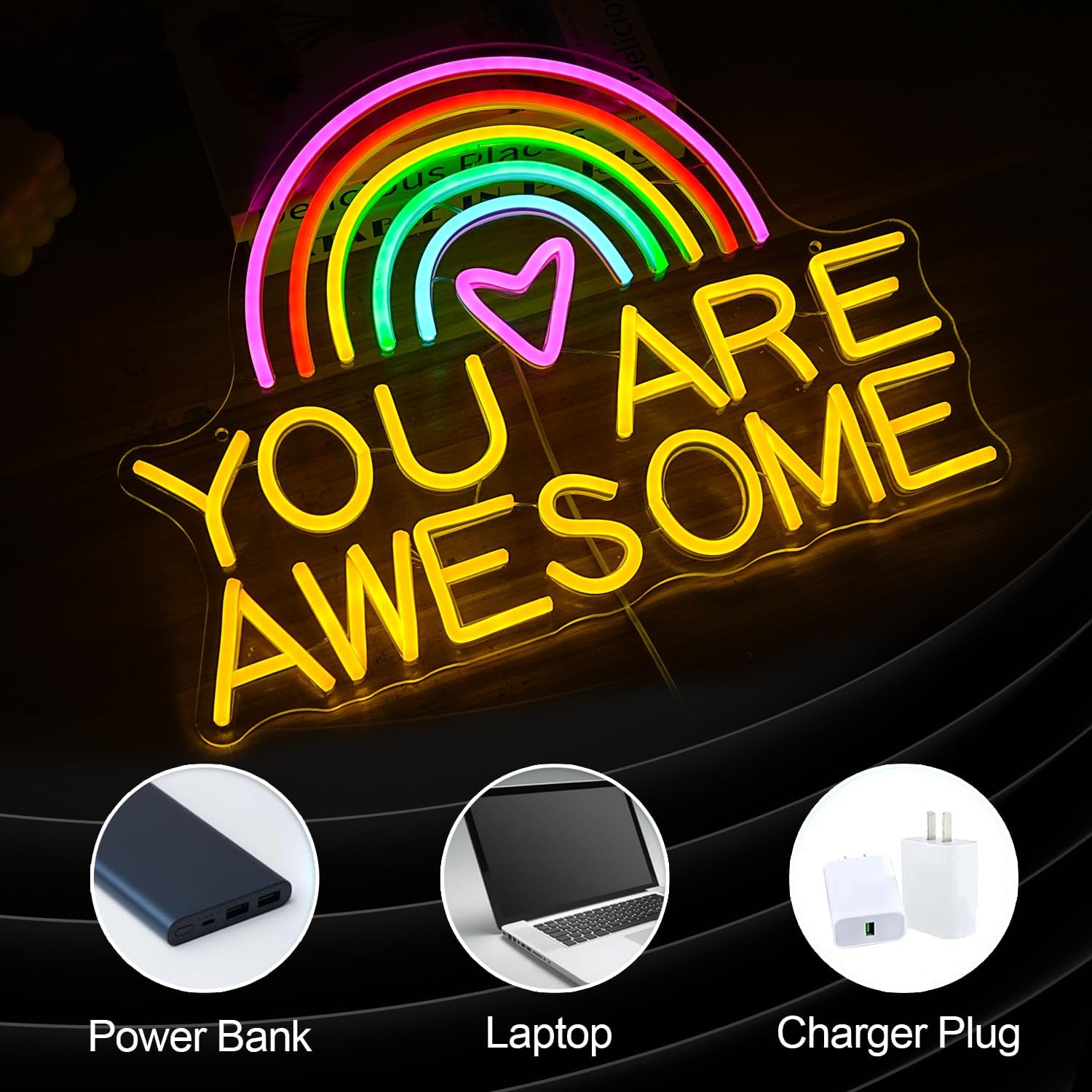 You Are Awesome Neon Sign USB Power Led Rainbow Light Up Sign for Wall Decor Dimmable You Are Awesome Neon Light for Classroom Living Room Kids Room Wedding Birthday Party Bar