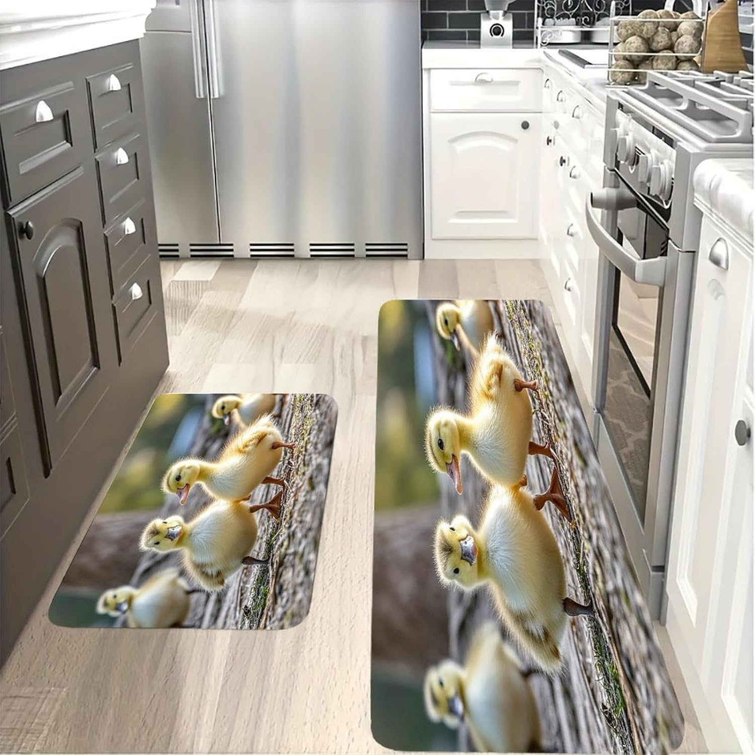 Cute Ducks Kitchen Mats for Floor 2PCS Waterproof Non-Slip Kitchen Rugs Cushioned Anti-Fatigue Mat Heavy Duty Floor Mats Comfort Standing Mat for Kitchen Home Office Laundry image 4