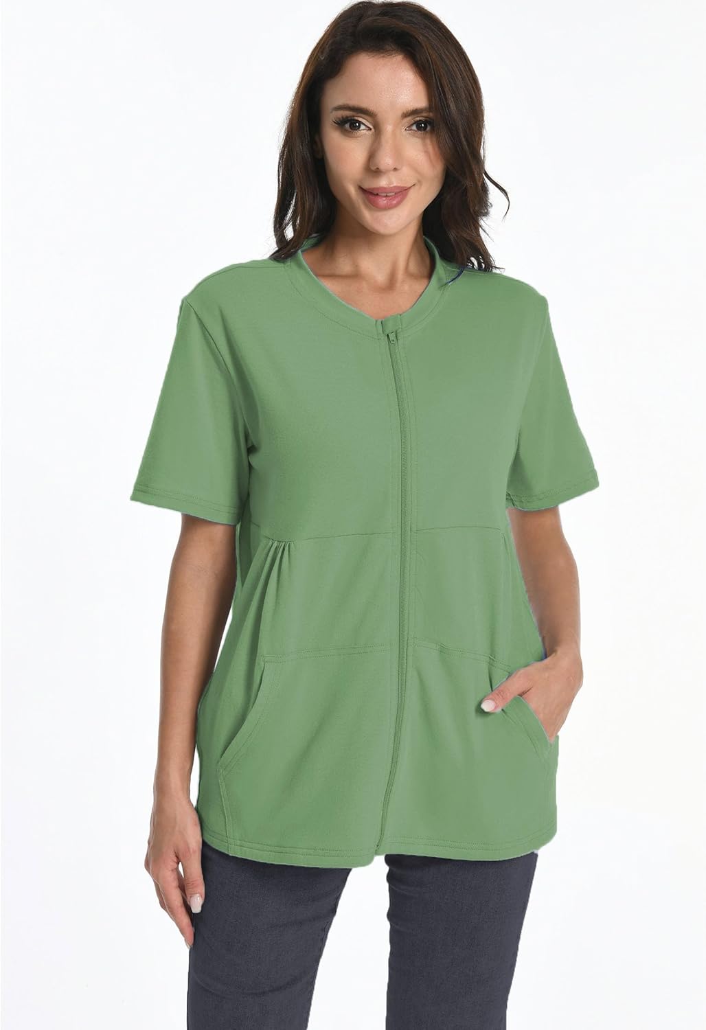 Post Mastectomy Zip Shirts with Drain Pockets Surgery Recovery Must Haves Clothing Comfy Short Sleeve Shirts - Image 4