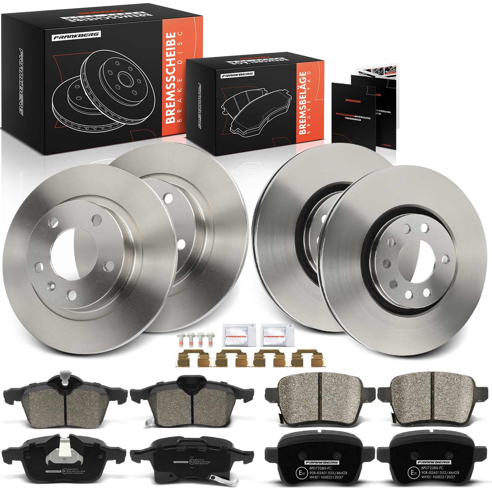 Frankberg Bremsensatz inkl. 4x Bremsscheiben + 8x Bremsbeläge Vorne Hinten Kompatibel mit Adam M13 Corsa E X15 Corsa E Kasten/Schrägheck X15 Replace# 93192578, 93179708
