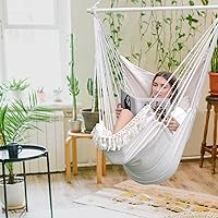 Vista 2 de Chihee Silla hamaca colgante con reposapiés, 2 cojines, máximo 500 libras, barra separadora de metal resistente, plegable, fácil almacenamiento