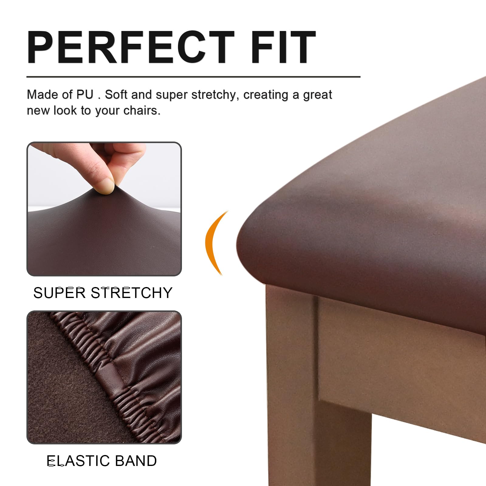 Alishomtll Leather Dining Chair Covers Set of 4/6 PU Chair Seat Slipcovers Waterproof Chair Covers Removable Seat Covers with Fixing Buckle for Dining Room Kitchen Garden Office (Brown - Image 3