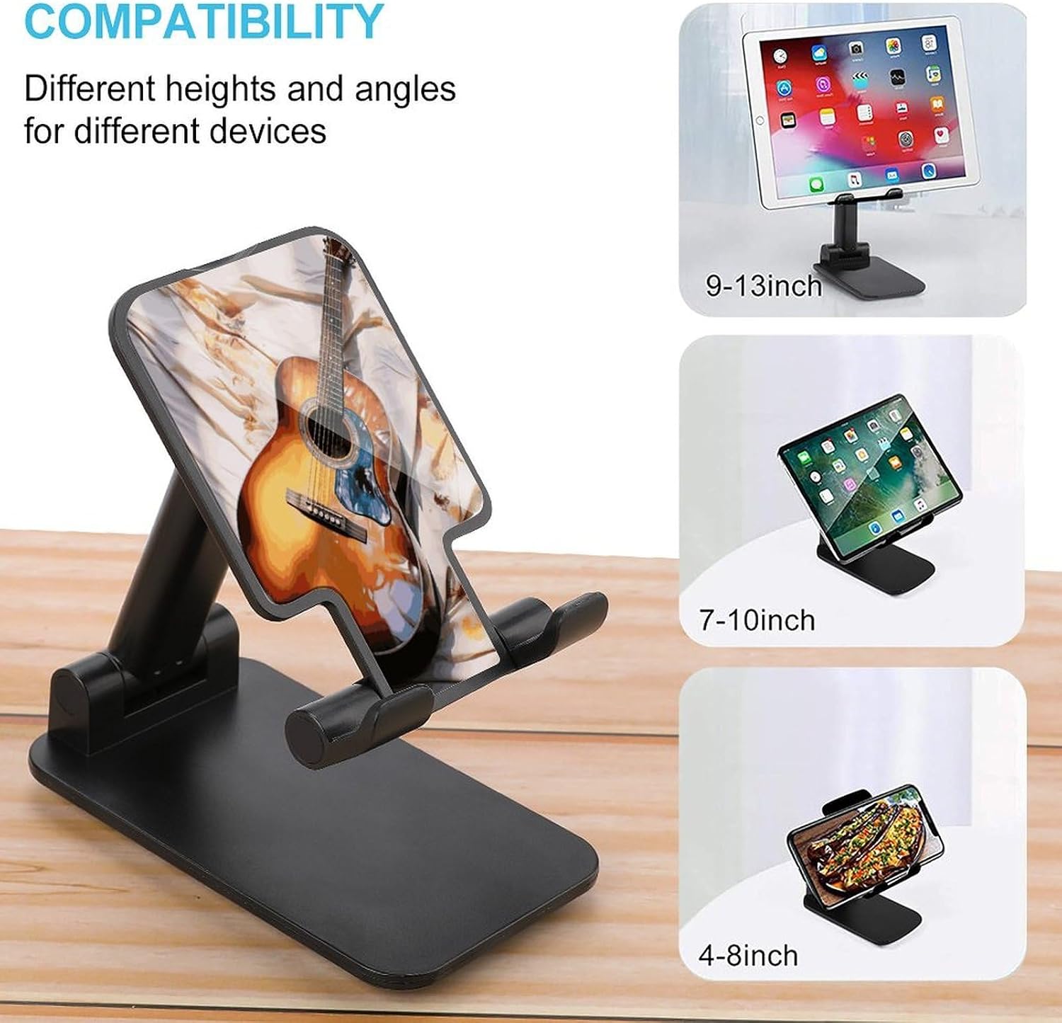 Watercolor Acoustic Guitar Cell Phone Stand Adjustable Desktop Phone Holder Folding Cell Phone Stand Cellphone Stands Compatible with 4-13 Inch Smartphones for Home Office&Gifts image 3