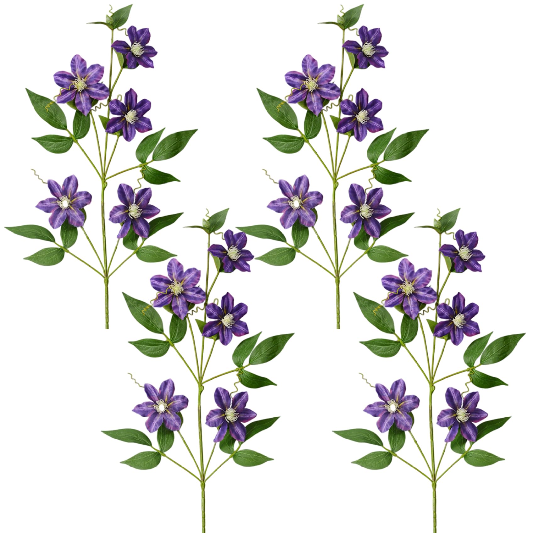 Perodlly Purple Flowers, 4 Pack 31.5 Inch Realistic Silk Flowers with Purple Blooms Clematis Vine for Vase, Home and Wedding Decor..