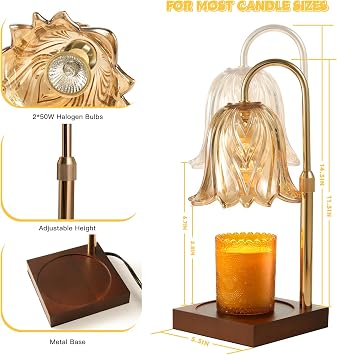 GODONLIF Candle Warmer Lamp, Adjustable Height Candle Warmer, Timer, Dimmable, Home Decor, Wax Melts Warmer for Jar Candles with 2 Bulbs